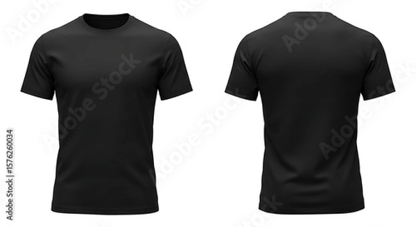 Obraz Front and back view of a plain black tshirt isolated on white background