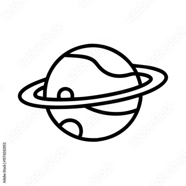 Fototapeta Simple outline illustration of a planet with rings and surface details  