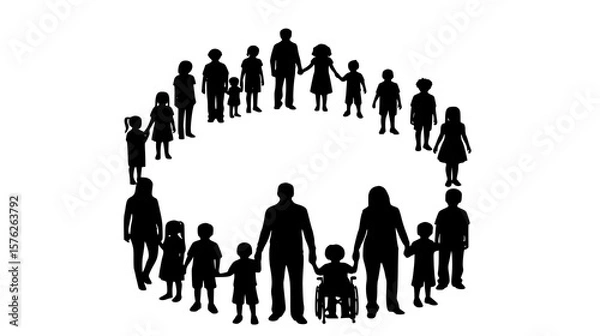 Fototapeta Family unity circle of people, parents, and children, representing diversity, community, and inclusion for a better world together.