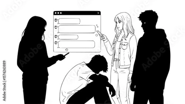 Fototapeta A group of young adults discusses information displayed on a digital screen, pointing and interacting