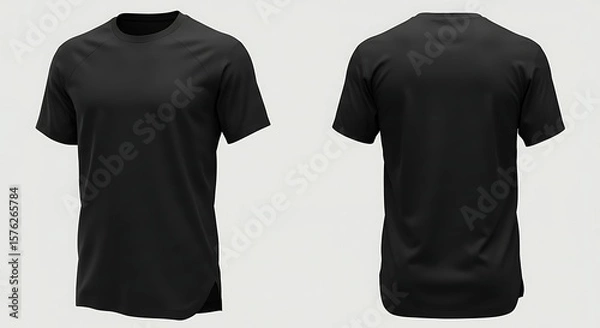 Fototapeta Front and back view of a plain black shortsleeved tshirt