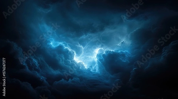 Obraz Dramatic storm clouds filled with intense lightning.