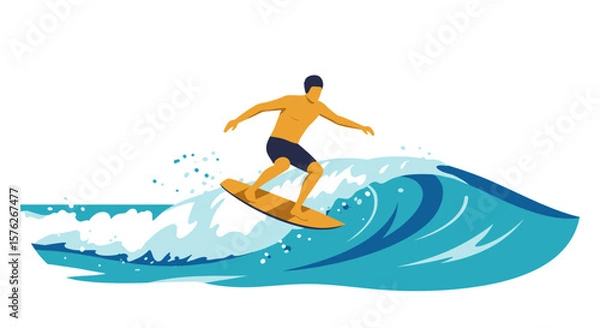 Obraz Man Skimboarding on ocean wave during summer in minimal style  