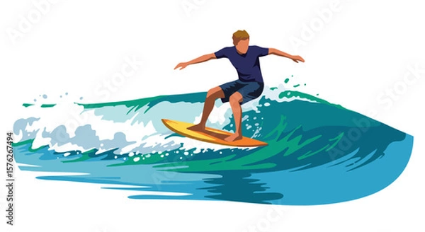 Obraz Young man Skimboarding on ocean wave in dynamic action pose  