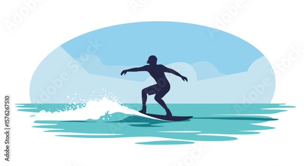 Obraz Skimboarding on ocean waves against a blue sky background  