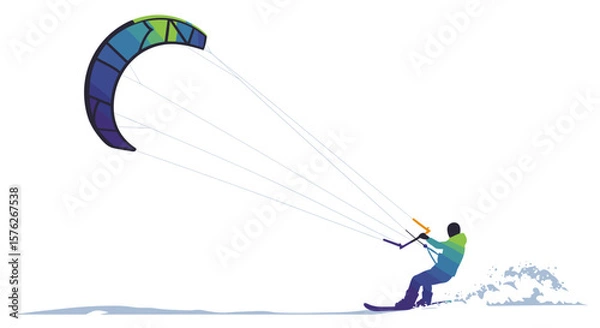 Obraz Snow kiting with colorful kite in winter