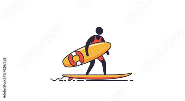 Obraz Surf lifesaving. Surfer with yellow surfboard preparing to ride waves at the beach  