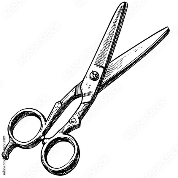 Obraz open scissors drawing hand drawn ink vintage sketch doodle black and white


