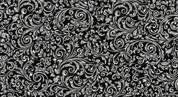 Obraz Intricate white floral swirls on a black background a detailed elegant pattern