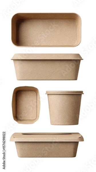 Obraz Brown kraft paper to-go food container on transparent background

