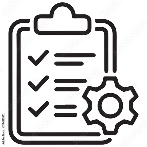 Fototapeta Checklist on Clipboard with Gear Icon – Task Management Symbol