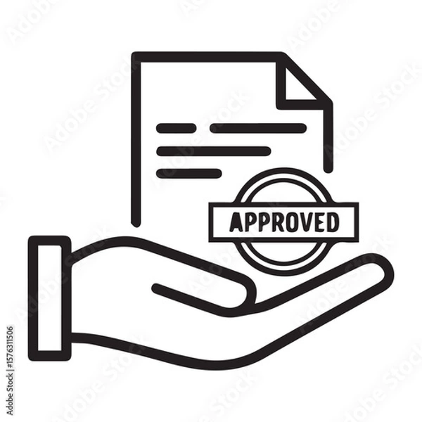 Fototapeta Hand Holding Approved Document Icon – Line Style Vector