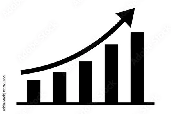 Fototapeta Rising bar graph chart arrow business finance silhouette vector illustration