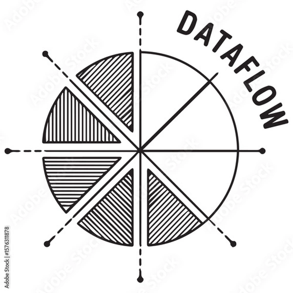 Fototapeta Data Flow Diagram with Pie Chart and Arrows – Vector Illustration