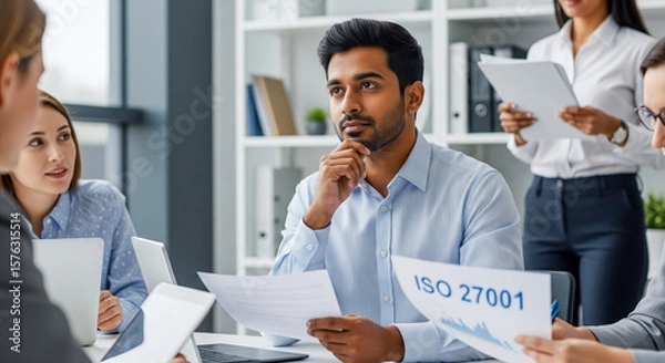 Obraz Diverse Team Discussing Security Standards Document