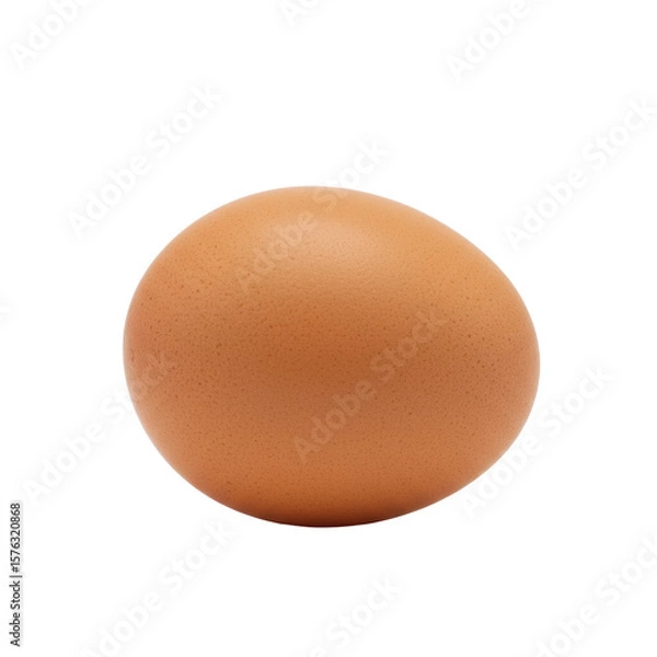 Obraz A single, perfectly formed smooth-shelled brown chicken egg with subtle natural brown hues and fine speckles, isolated on a pristine transparent background with shadowless studio lighting, concept of