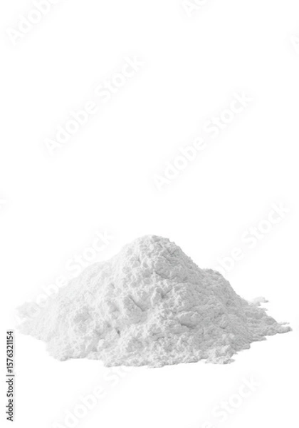 Obraz transparent, fluffy, finely textured powder heap resembling snow or confectioner's sugar, with an undulating granular surface, against a transparent background with copy space, soft high-key