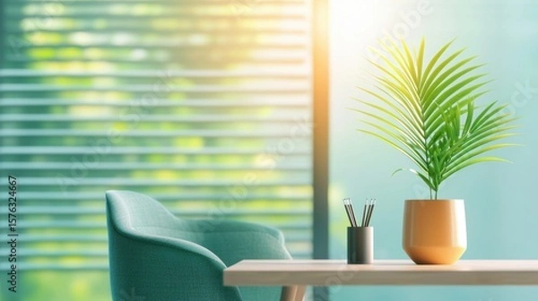 Fototapeta Home Decor Item Home office setup with a desk, chair, and stylish accessories, natural light creates a productive and inspiring workspace