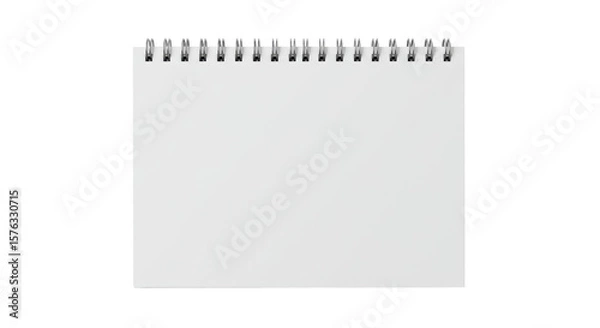Obraz A pristine, blank spiral-bound notepad with bright white paper, metallic silver binding, and a matte white cover, isolated on a transparent background with soft studio lighting in a top-down flat lay