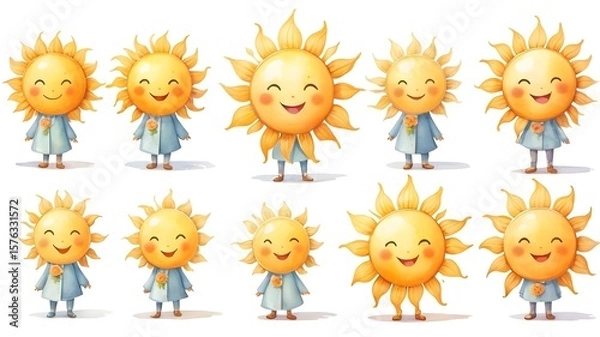 Obraz Smiling Watercolor Sun with Rosy Cheeks Clipart