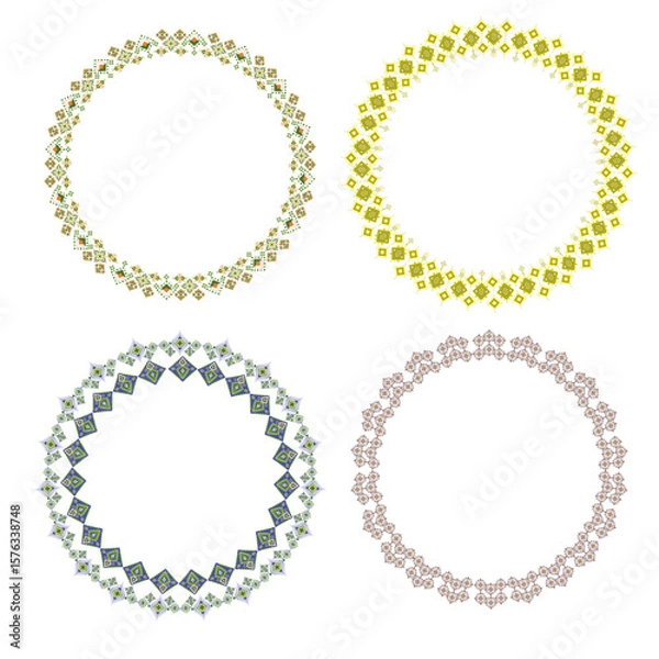 Obraz Charming Geometric Ethnic Wreath Collection with Tribal Motifs and Ornamental Patterns for Cultural Art and Design
