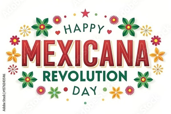 Obraz Happy Mexicana Revolution Day typography vector design with floral elements and decorative accents