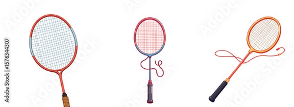 Fototapeta Set of Broken badminton racket string concept of sport, made in bright clean pastel colors, with smooth, clear, ultra-thin black outline  
