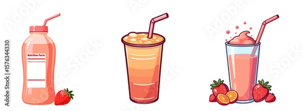 Fototapeta Set of Drinks in pastel colors with smooth outlines: smoothies and juice  