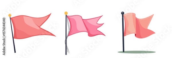 Fototapeta Set of Concept of wind blowing corner flag in bright pastel colors with smooth outlines  