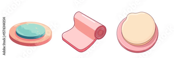 Fototapeta Set of Foam pad for stretching in bright clean pastel colors with smooth outline  