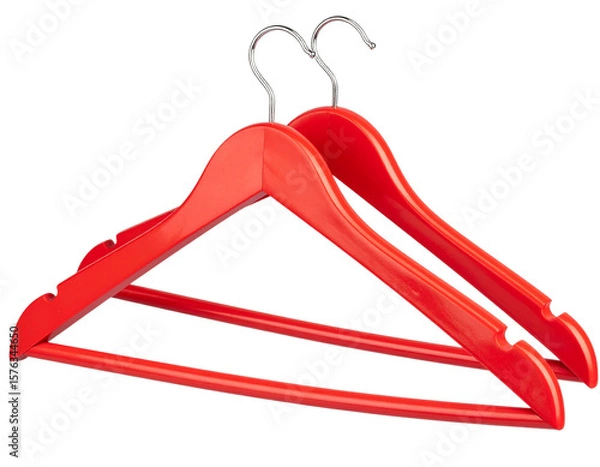 Obraz  Two Red Plastic Hangers Interlocked, 3D Render, Dynamic Angle.