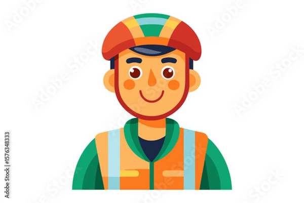Fototapeta Safety-Conscious Professional: A cheerful professional wearing a safety helmet and vest stands ready to ensure a safe environment, embodying reliability and preparedness.