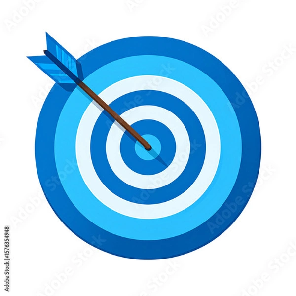 Fototapeta Flat Minimalist Blue Target Clipart with Diagonal Arrow, Isolated on Transparent Background