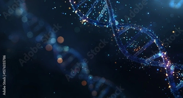 Obraz Blue Glowing DNA Helix Structure in Dark Background for Scientific and Medical Research