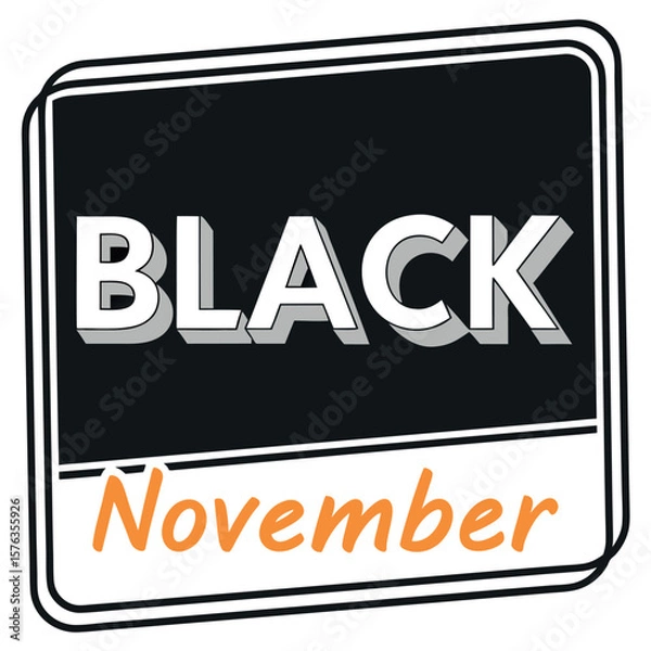 Fototapeta Bold black november text design with white outline and orange script