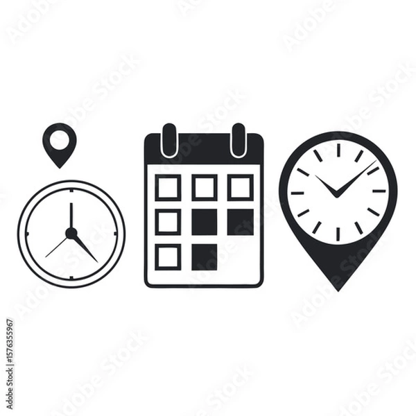 Fototapeta Set of icons representing time location and calendar for scheduling and planning