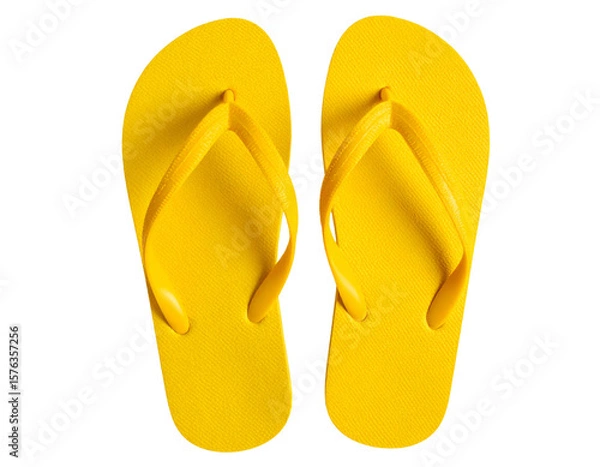 Fototapeta Top View of Yellow Flip Flops for Tropical Vacation, Isolated on Transparent Background