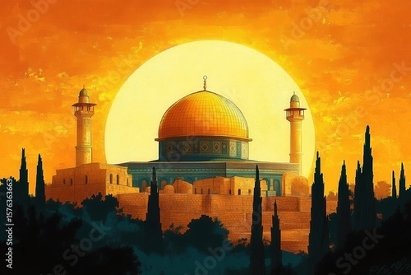 Obraz Dome of the rock at sunset in jerusalem