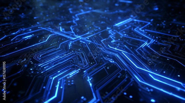 Fototapeta High-Tech Circuit Board – Digital Blue PCB Background