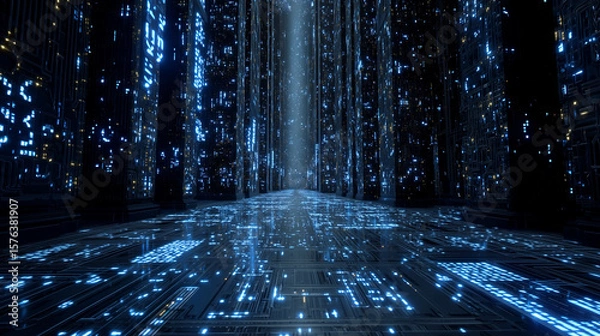 Fototapeta Digital Data Rain – Matrix-Inspired Technology Background