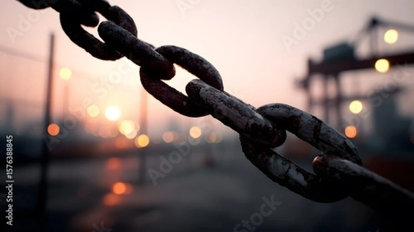 Fototapeta Dramatic Urban Composition: Industrial Chains Suspended Against a Softly Diffused Horizon Celebrating Light, Shadow, and Modern Ingenuity