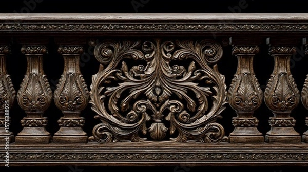 Fototapeta Elaborate Wooden Railing Showcasing Exquisite Detailing and Delicate Carving with Refined Grain on a Transparent Background for Digital Artistry