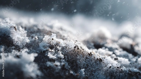 Fototapeta Detailed Macro Photography of Weathered Accumulated Snow with Intricate Textural Variation and Gritty Natural Details