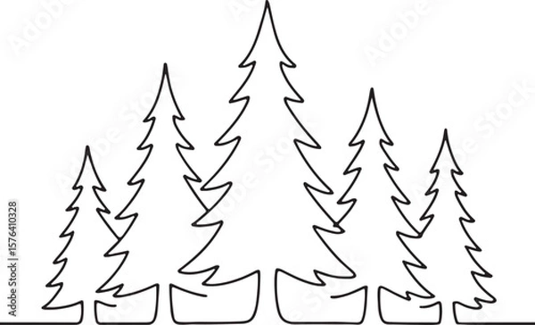Fototapeta Pine Tree and Forest Line Drawing for Nature and Outdoor Landscape Theme
