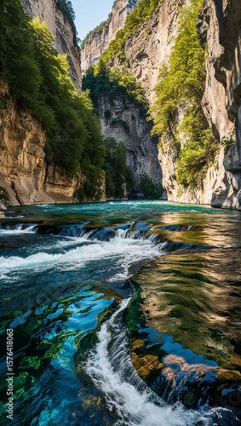 Fototapeta A majestically flowing Breitachklamm river