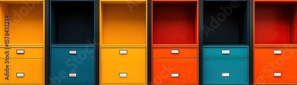 Obraz Colorful storage units with multiple drawers.