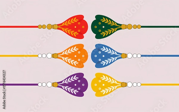 Fototapeta Set of colorful and vibrant rakhi on abstract background, graphic design illustration wallpaper, Indian festival celebration template 