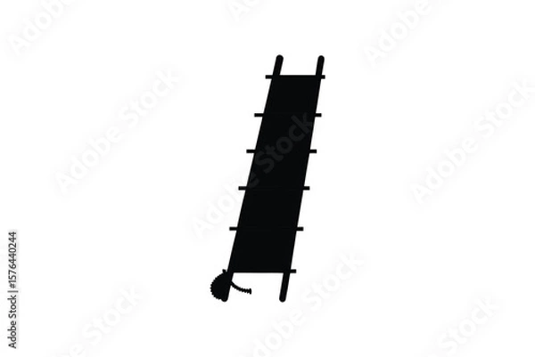 Fototapeta Isolated Black and White Illustration of a Folding Stretcher Emergency Medical Equipment in a Silhouette Style on a White Background silhouette