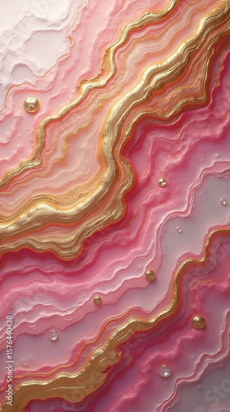 Fototapeta Golden pink layered stains, abstract art background, vertical screensaver for smartphone