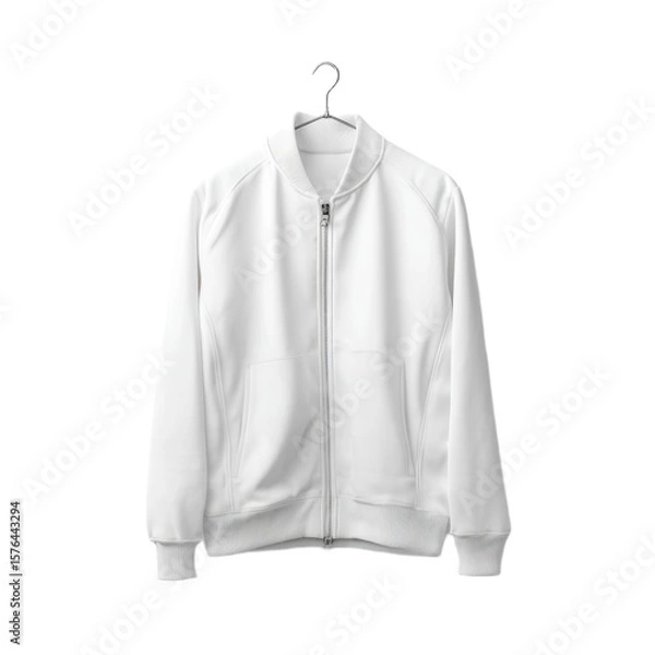 Fototapeta White jacket with a zipper hanging on a hanger